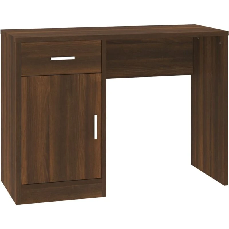 Image of vidaXL Desk With Drawer&cabinet Brown Oak 100x40x73cm Engineered Wood, Brown 342658