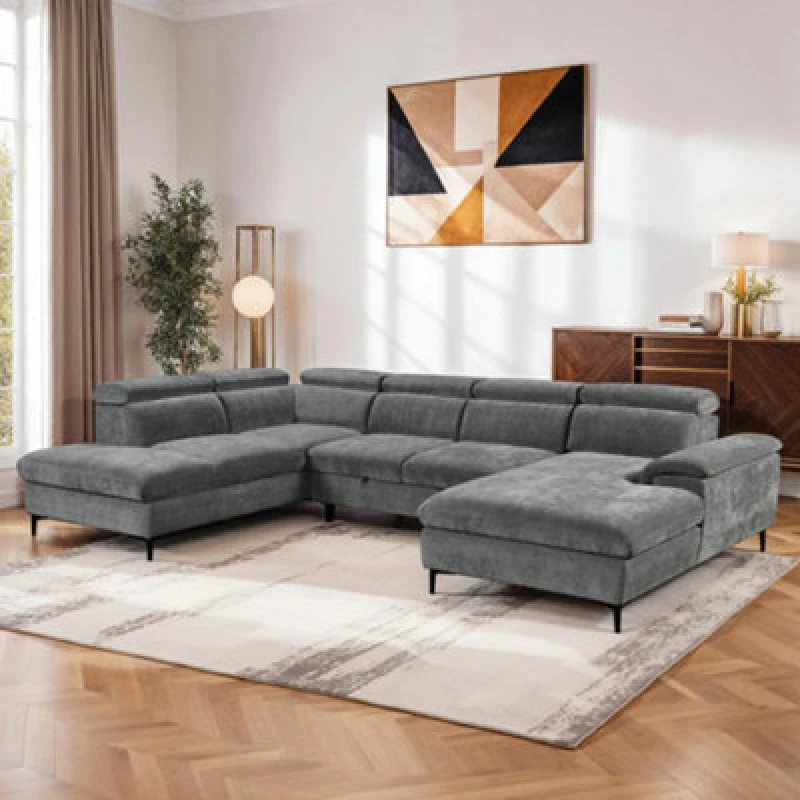 Image of More4Homes Leon Fabric Pull Out Corner Sofa Bed Grey