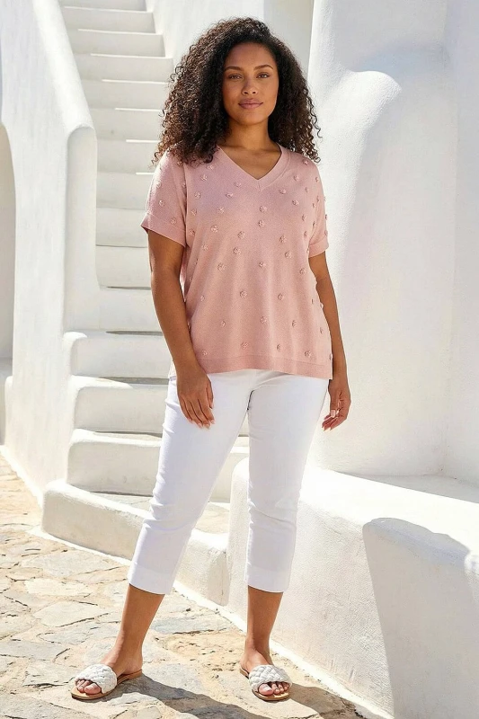 Image of Roman Womens Curve Faux Pearl Embellished Top in Pink Size: 18 Pink Female 18