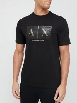 Image of Armani Exchange Gold AX Logo T-Shirt Black Size L Men