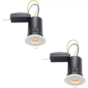 Image of 2 PACK Fire Rated IP65 Recessed Ceiling Downlight - 50W GU10 - Matt White