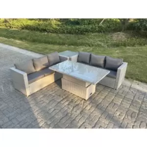 Image of Fimous 6 Seater Light Grey Outdoor Rattan Garden Dining Complete Sofa Set with Adjustable Table and Side Coffee Table