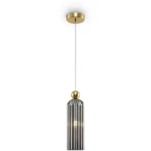 Image of Maytoni Antic Modern Slim Pendant Ceiling Light Gold, Glass Grey Shade