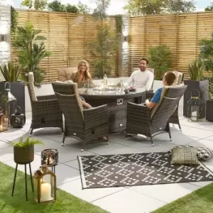 Image of Ruxley 6 Seat Rattan Dining Set - 1.5m Round Garden Table & Chairs - Brown Flat Weave Patio Furniture - Nova Outdoor Living