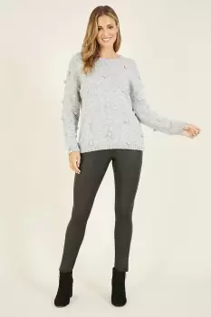 Image of Grey Pom Pom Knitted Jumper