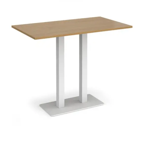 Image of Eros Eros rectangular poseur table with flat white rectangular base and twin uprights 1400mm x 800mm - oak EPR1400-WH-O