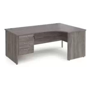 Image of Maestro 25 right hand ergonomic desk 1800mm wide with 3 drawer pedestal - grey oak top with panel end leg