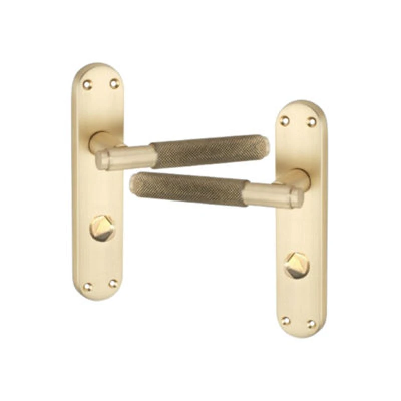 Image of Spira Brass Connaught Knurled Lever On Backplate Privacy Satin Brass
