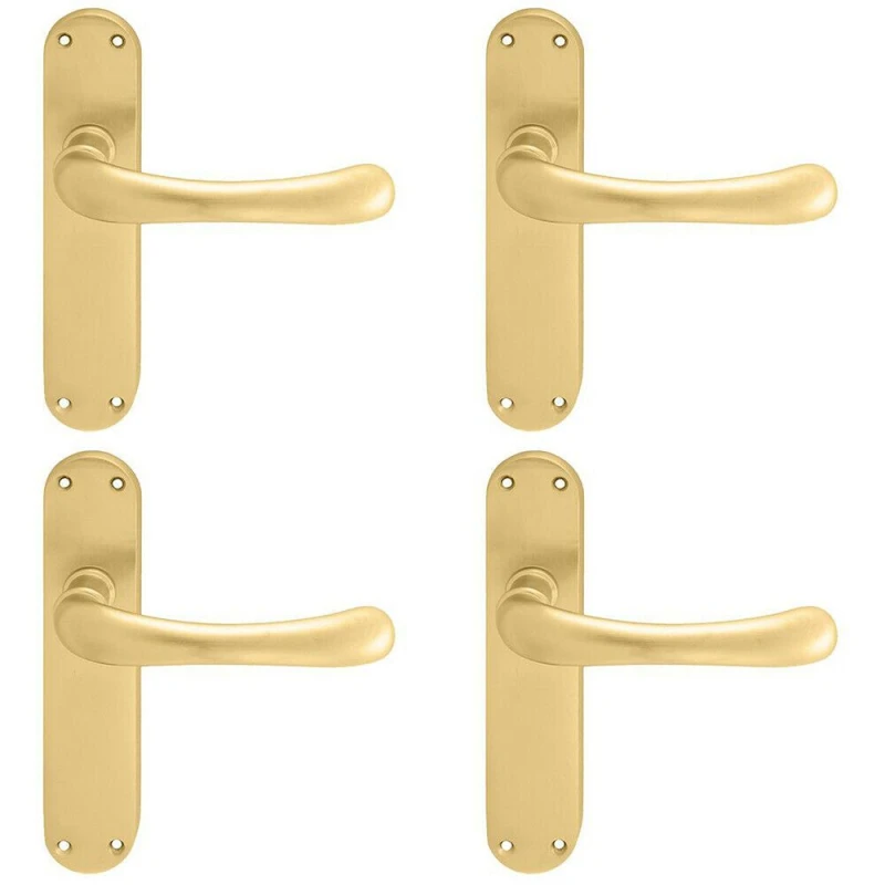 Image of Loops 4x PAIR Smooth Rounded Handle on Shaped Latch Backplate 185 x 42mm Satin Brass Metallics