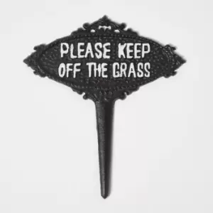 Image of HOMESCAPES Black Metal 'Please Keep Off The Grass' Garden Sign with Metal Spike - Black