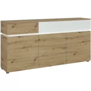 Image of Furniture To Go - Luci 3 door 2 drawer sideboard (including LED lighting) in White and Oak - Artisan Oak/Alpine White