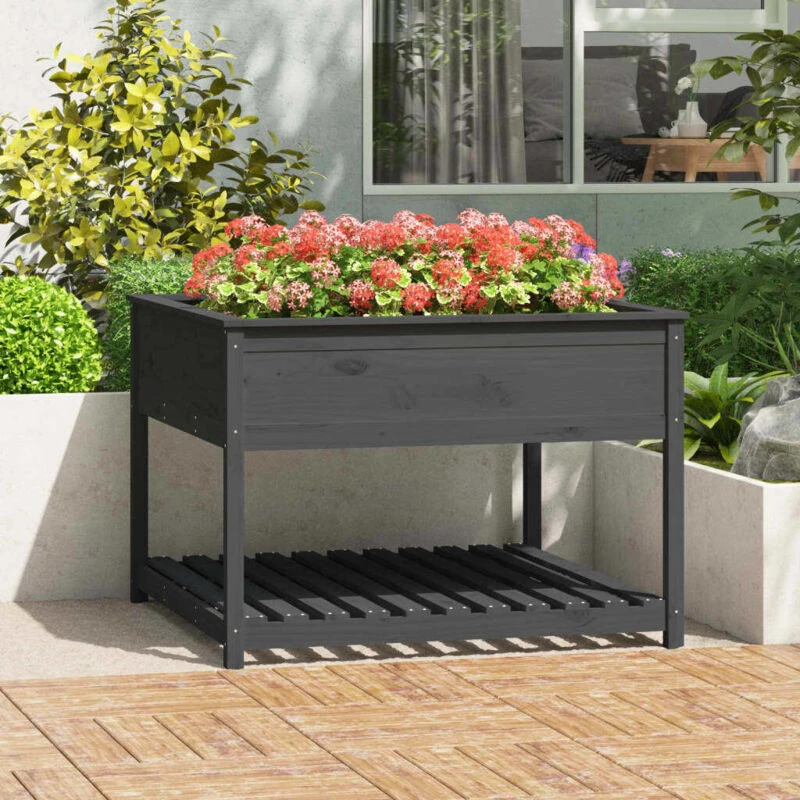 Image of VIDAXL Planter with Shelf Grey 111.5x111.5x81cm Solid Wood Pine Vidaxl 823803