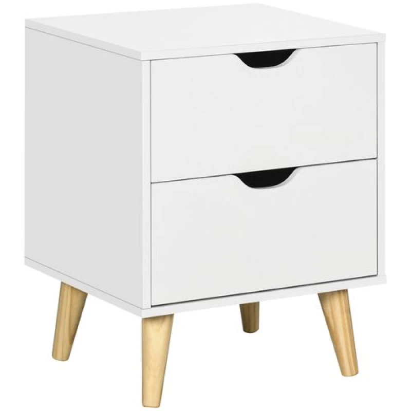 Image of HOMCOM Bedside Table with Drawer, Side Table with Pine Wood Legs, White White