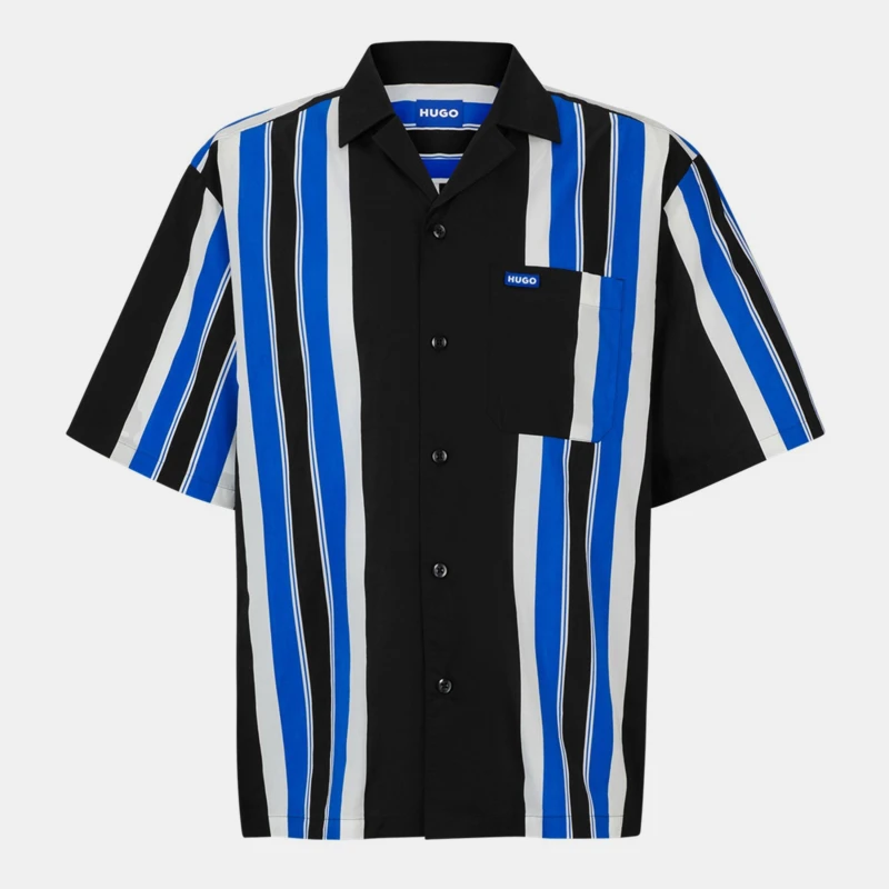 Image of Hugo Mens Eligino Short-Sleeve Patterned Shirt Black 001 male Small