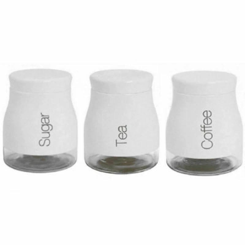 Image of Gr8 Home Set Of 3 Kitchen Storage Canisters Tea Coffee Sugar Jars White