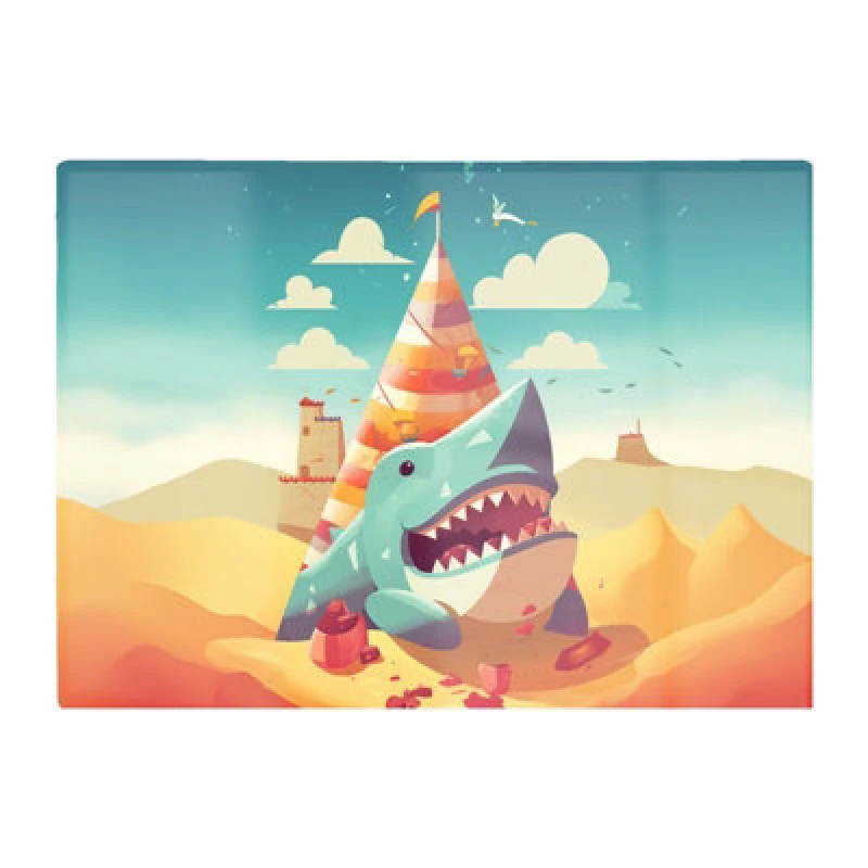 Image of Warren Reed Designer Shark On A Beach Holiday Glass Chopping Board