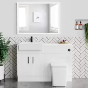Image of 1200mm White Toilet and Sink Unit with Gloss Worktop and Black Fittings - Coniston