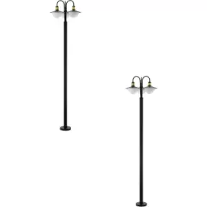 Image of 2 PACK IP44 Outdoor Bollard Light Black & Gold Curved Lamp Post 3x 60W E27