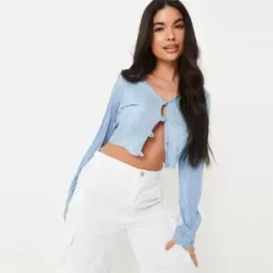 Image of Missguided Petite Plisse Cropped Cardigan - Blue