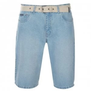 Image of Pierre Cardin Web Belt Shorts Mens - Light Wash