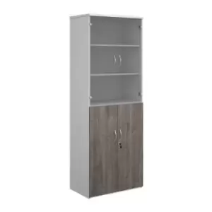 Image of Duo combination unit with glass upper doors 2140mm high with 5 shelves - white with grey oak lower doors