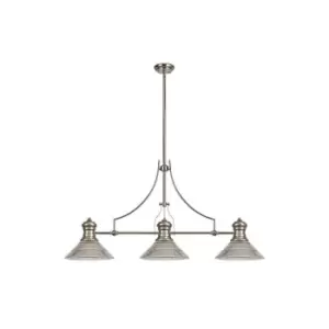 Image of 3 Light Telescopic Ceiling Pendant E27 With 30cm Cone Glass Shade, Polished Nickel, Clear - Luminosa Lighting