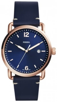 Image of Fossil Commuter Mens Navy Blue Leather Strap Watch