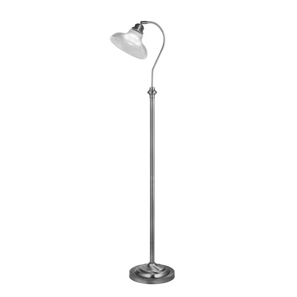 Image of Bistro III Floor Lamp Satin Silver, Holphane Style Glass
