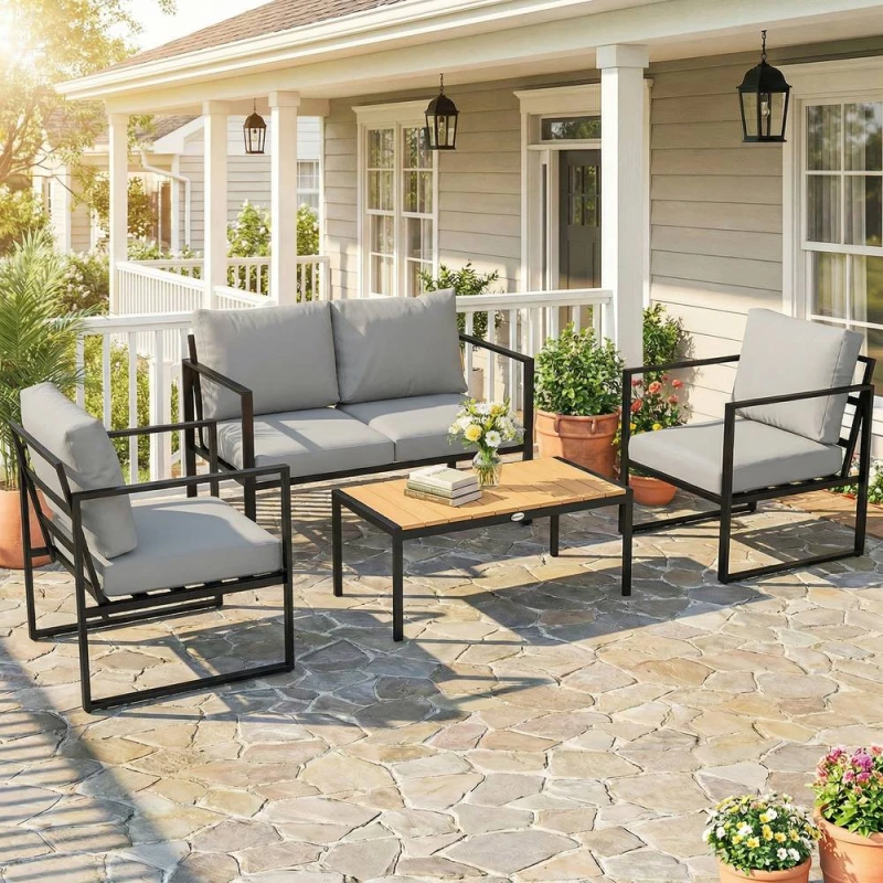 Image of OUTSUNNY Outdoor Garden Furniture Set, 4 Piece Patio Furniture in Grey Grey Unisex