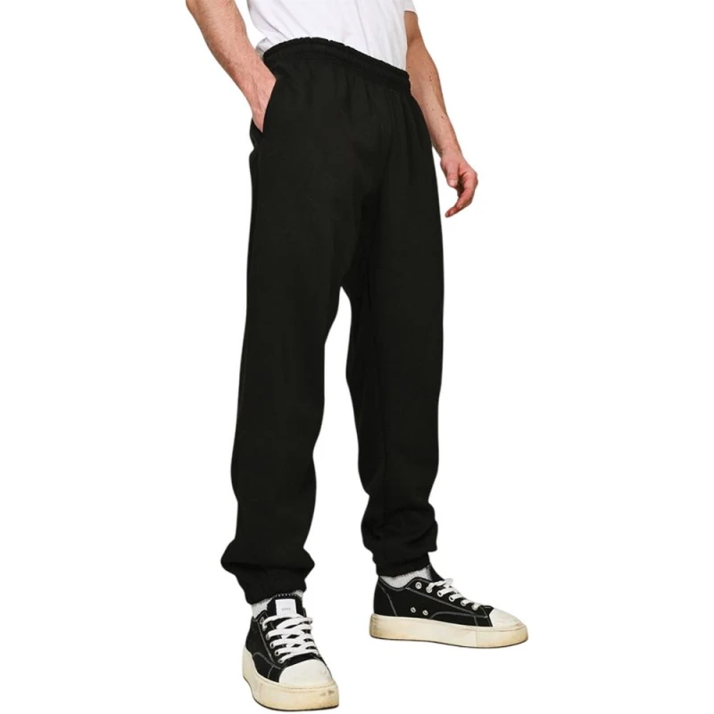 Image of Casual Classics Mens Premium Combed Cotton Oversized Jogging Bottoms in Black Size: XS Black Male XS