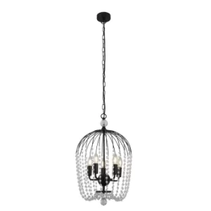 Image of Shower 5 Light Pendant, Black Finish, Metal, Clear Crystal