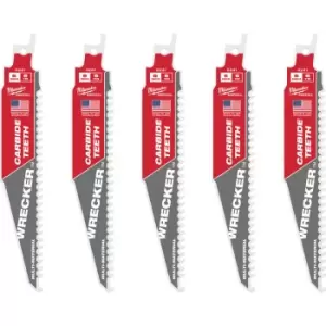 Image of Milwaukee Heavy Duty WRECKER Carbide Demolition Saw Blades 150mm Pack of 5