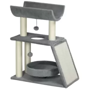 Image of PawHut Cat Tree Tower, with Scratching Posts, Pad, Bed, Perch, Toy Ball, Light Grey