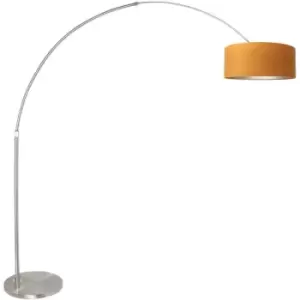 Image of Sienna Sparkled Light Arc Floor Lamp Steel Brushed, Velor Gold