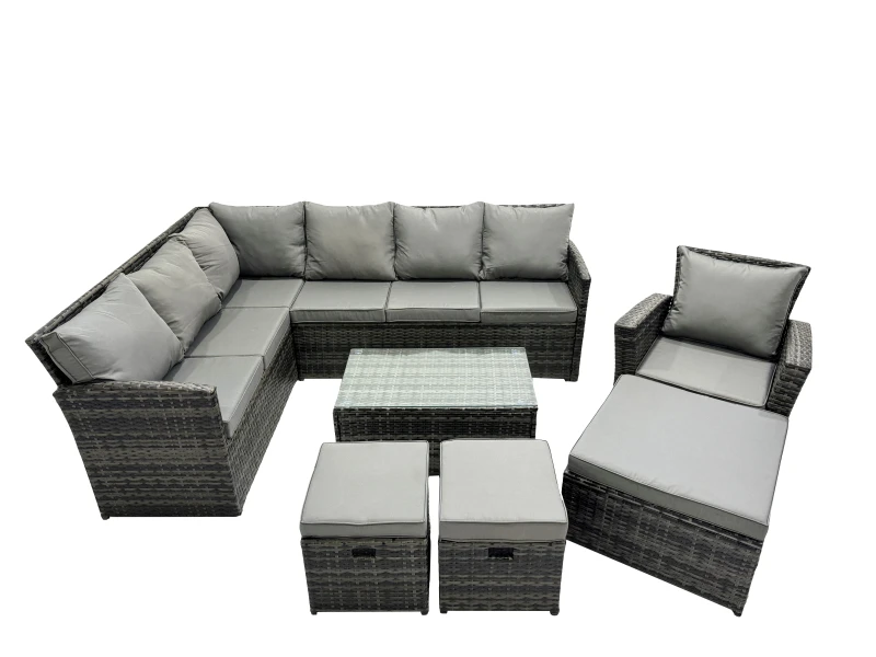 Image of Fimous 10 Seat Poly Rattan Corner Sofa Set with 3 Stools Chair in Dark Grey Dark Grey Unisex