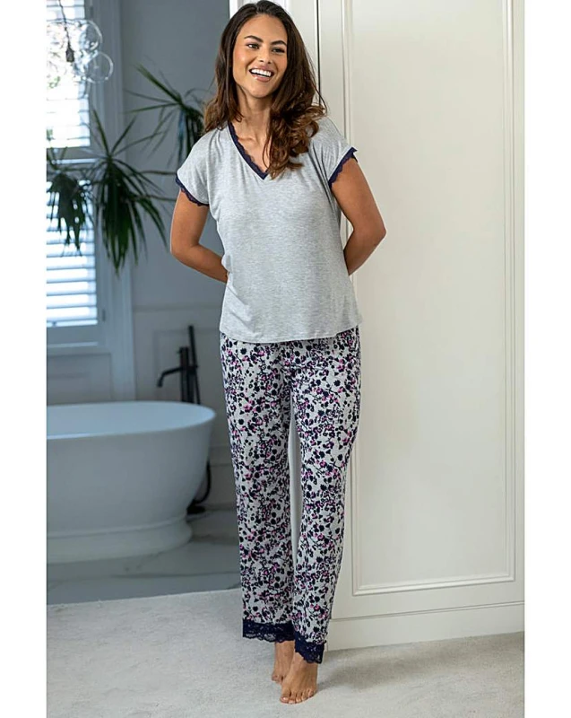 Image of Pour Moi? Sofa Loves Lace Pyjama Set Grey Mixed - Pour Moi? - Size: 12 Grey Mixed Female 12 NC38403