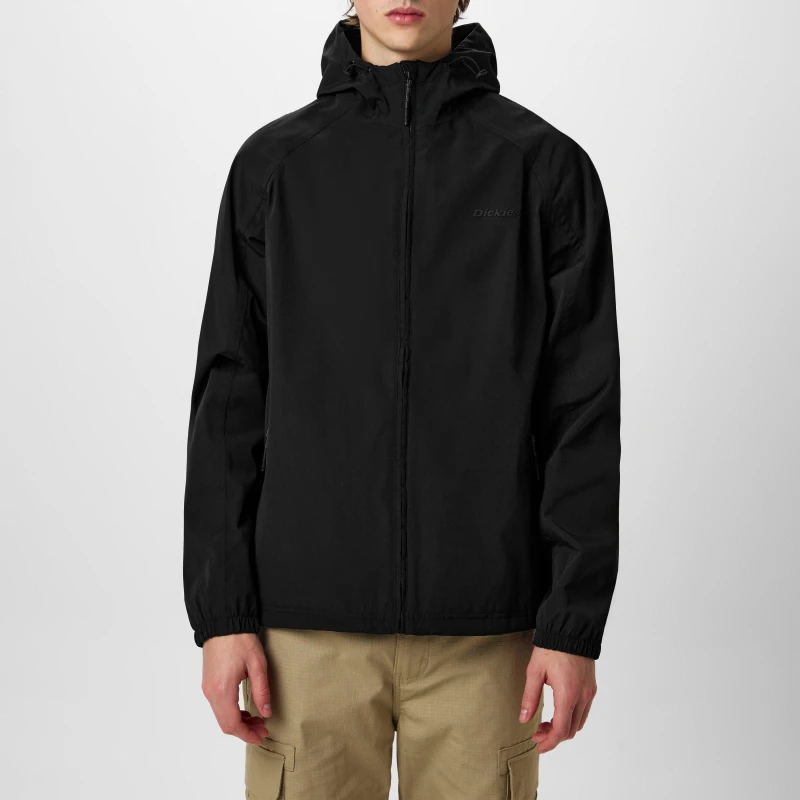 Image of Dickies Mens Ronan Water Resistant Hooded Long Sleeve Rain Anorak Black male Medium