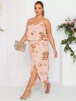 Image of Yours Curve Floral Overlay Maxi Dress Pink, Size 16, Women