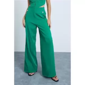 Image of I Saw It First Green High Waisted Button Detail Wide Leg Trousers - Green