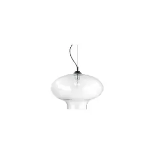 Image of Ideal Lux Lighting - Ideal Lux Bistro' - 1 Light Dome Ceiling Pendant Black Clear Blown Glass Round, E27