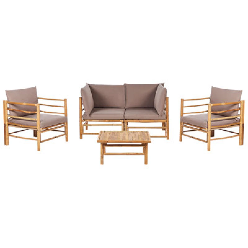 Image of Beliani Garden Lounge Set With Table 4 Seater Cerreto Bamboo Wood Taupe