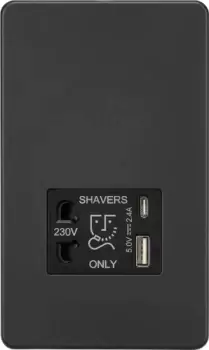 Image of KnightsBridge Shaver socket with dual USB A+C (5V DC 2.4A shared) - Anthracite
