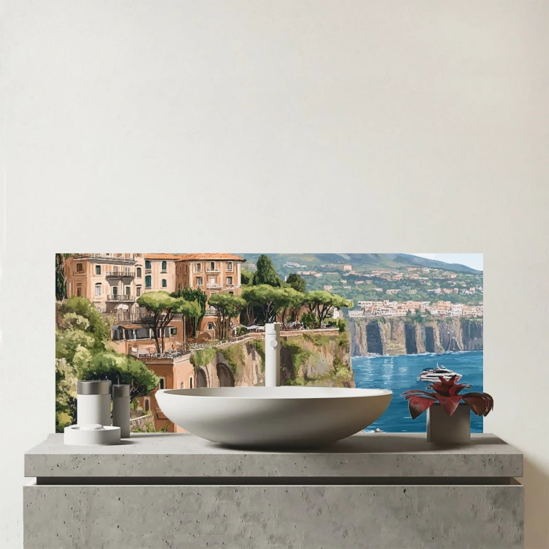 Image of Warren Reed - Designer Sorrento Cliffs Glass Bathroom Splashback Multicolor Unisex