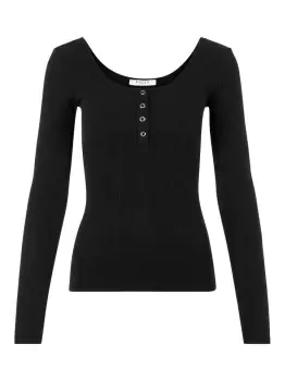 Image of PIECES Button-front Ribbed Top Women Black