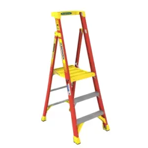 Image of Werner 3 Tread Fibreglass Podium Step Ladder, 1.83M