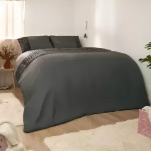 Image of Sienna Embossed Velvet Heart Charcoal Grey Single Duvet Cover With Pillowcase Bedding Set