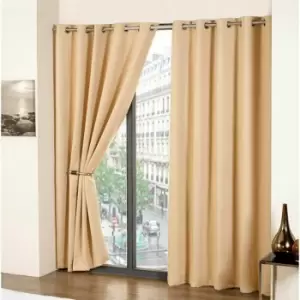 Image of Emma Barclay Cali Thermal Woven Blackout Eyelet Curtains, Beige, 46 x 54 Inch
