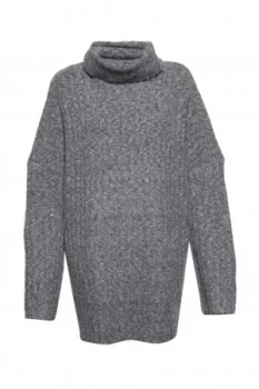 Image of French Connection Riva Rib Knit High Neck Jumper Grey