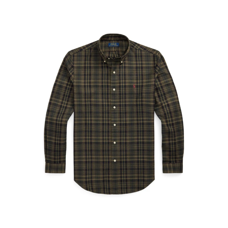 Image of Polo Ralph Lauren Check Twill Long Sleeve Shirt Olv Khaki Multi male L