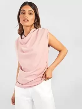 Image of Boohoo Cowl Neck Crepe Shoulder Padded Blouse - Rose, Pink, Size 8, Women